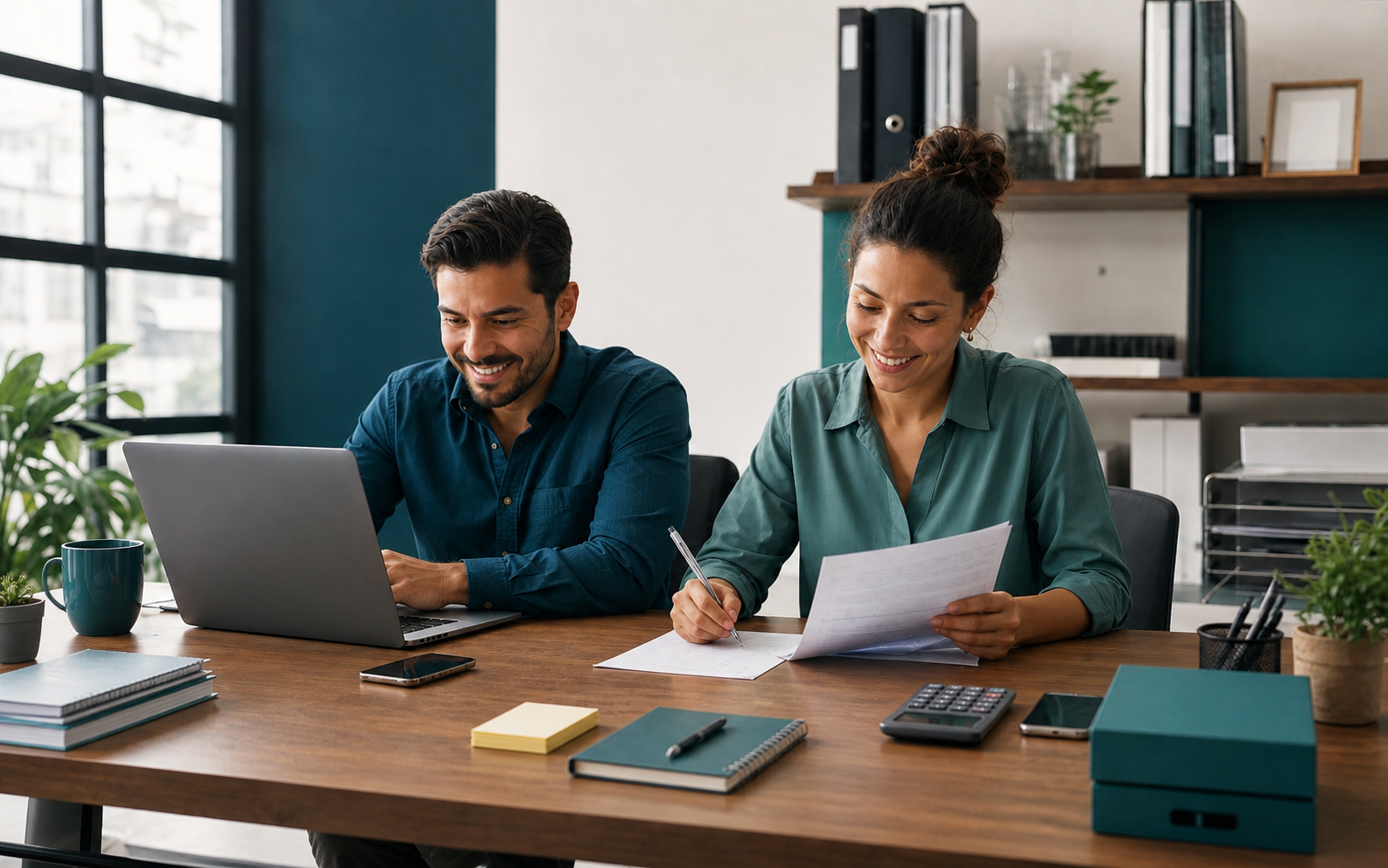 Equipe analisando um painel organizado após automação de processos